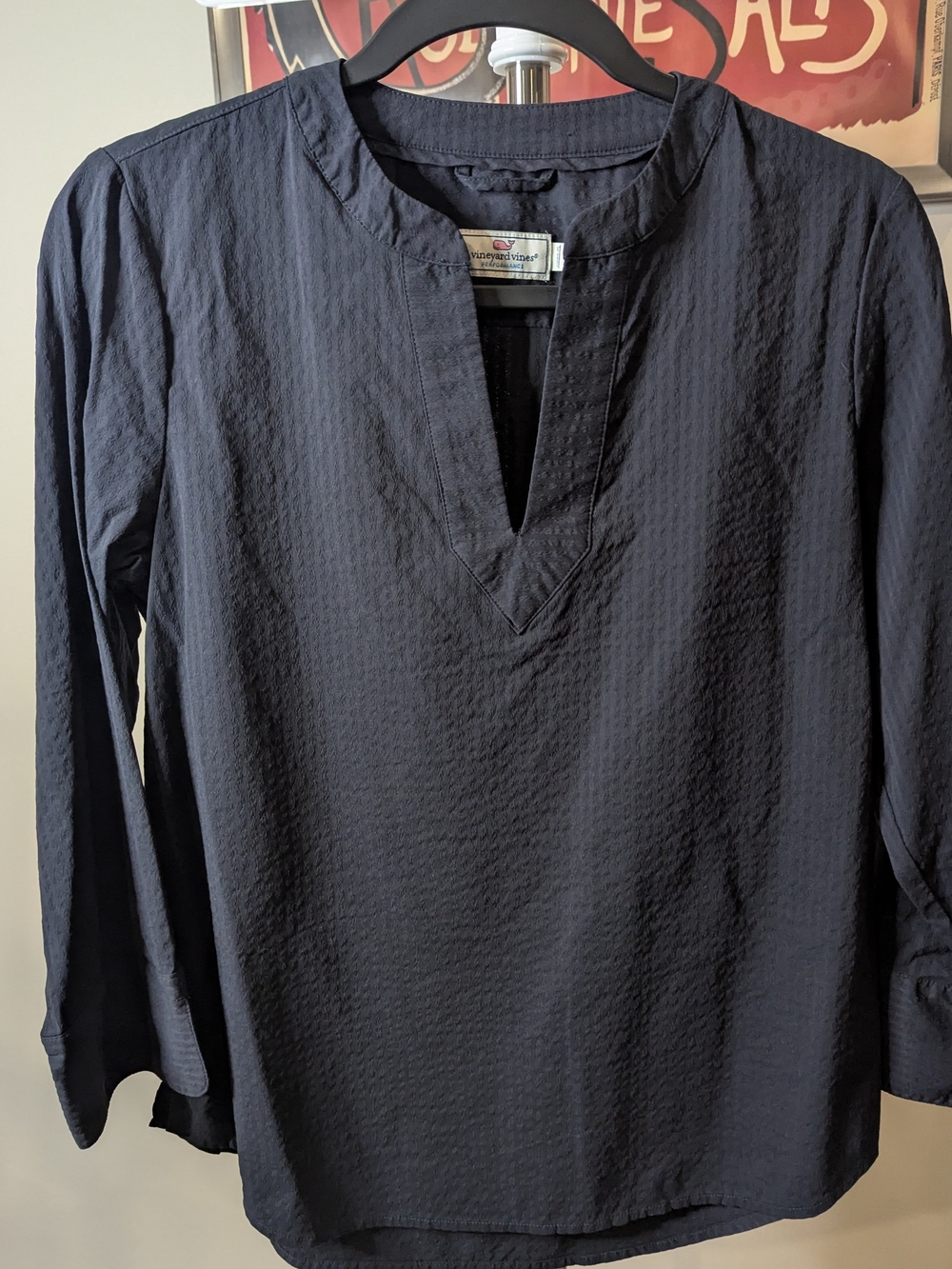 Vineyard Vines Performance Women's XS Harbor Seersucker Popover Top Navy